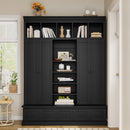 U-Can 78.7'H Hall Tree with Bench and 5 Storage Cubbies, Modern Entryway Storage Organizer Cabinet with 4 Doors, 5 Drawers and Adjustable Shelves for Hallway, Entryway, Living Room