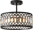 Crystal Black Three Light Semi Flush Mount Ceiling Light