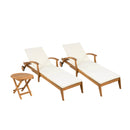 OUTDOOR RECLINER SIDE TABLE SET - COMES WITH 2 INCH CUSHION AND ADJUSTABLE BACKREST CHAISE LOUNGE WITH WHEEL & FOLDABLE AND ADJUSTABLE ACACIA WOOD SIDE TABLE FOR POOLSIDE PORCH