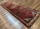 Persian Runner Rug 3x10, Wool Hand Knotted Hallway Rug 3 x 10 ft, Red and Ivory, Hamadan Angelas Runner