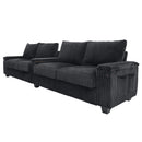 Modern 4-Seater Corduroy Sofa Couch with USB Ports and Hidden Storage in Black