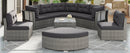 Elegant Patio Furniture Set Outdoor Daybed Rattan Sectional with Cushions and Center Table, Grey, Iron + Rattan