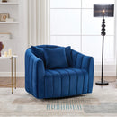 40.35'W Upholstered Oversized 360° Swivel Accent Barrel Chair and Half Cozy Sofa with 3 Pillows, Velvet Channel Tufted Pumpkin-Shape Club Armchair for Living Room, Bedroom, Office, Lounge, Navy