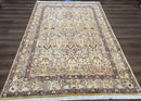 Pretty Indo Persian Rug 6x9, Allover Floral Motif with Birds, Tan/Cream, Very Fine Oriental Carpet, Hand Knotted Vintage Indian Wool Rug