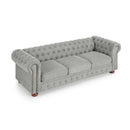 Chesterfield Sofa Tufted Linen Upholstered 3-Seater Sofa Scrolled Arms with Nailhead Decoration, Gray (88.5''x37''x28'')