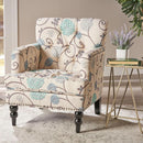 Floral Tufted Club Chair In White And Blue Polyester