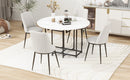TOPMAX Space-Saving 5-Piece Extendable Kitchen Dining Table Set for Small Spaces - Round Faux Marble Top with Black Frame, 4 Upholstered Chairs, Compact Foldable Design,White+Beige