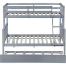 Twin Over Full Rubber Wood Bunk Bed with Trundle, Convertible Ladder and Guardrail, Detachable, Convertible Bed, with Twin Size Trundle  ,Grey