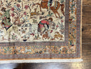 Silk Persian Qum Rug 3x5, Hunting Pattern, Handmade Vintage Carpet, Signed by Master Weaver, Horsemen Pictorials, Super Fine 650 KPSI