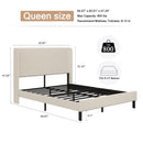 Modern Beige Queen Size Platform Bed with Metal Frame and Charging Station