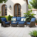 Five Piece Outdoor Wicker Patio Set With Cushions Navy Blue