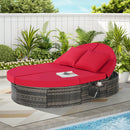 Outdoor Patio Round Daybed, Sun Bed with Adjustable Backrests and Foldable Cup Trays, Reclining Outdoor Lounger Wicker Rattan Patio Daybed with Cushions and Pillows for Backyard Poolside