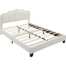 Full Size Upholstered Flower-Shape Bed, Elegant Flowers Headboard with LED Light Strip, Sherpa Fabric Platform Bed with Wooden Slats Support, White