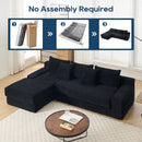 Modern L-Shaped Sectional Couch with Memory Foam and Steel Frame in Black Corduroy for Living Room
