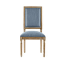 French Country Dining Chairs Set of 2 - Elegant Cane Backrest & Upholstered Seats in Slate Blue with Fluted Legs and Weathered Finish