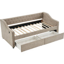 Twin Size Upholstered Daybed with Storage Drawers, Solid Wood Sofábed Bed Frame with Velvet Fabric & Wood Slat Support for Bedroom, Living Room, Office,Light Grey