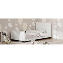 Twin Size Upholstered Platform Bed with Guardrail, White