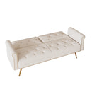 Luxurious Velvet Sofa Bed with Nail Head Trim and Matching Pillow in Beige, 69.7-Inch