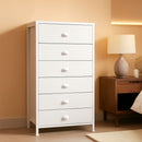White Tall Dresser With Six Fabric Drawers For Organization