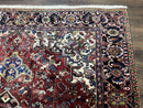 Antique Persian Heriz Rug 8x11, Geometric Tribal Wool Carpet, Brick Red