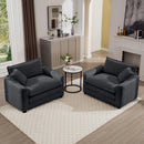 Luxurious Grey Corduroy Deep Seated Sofa Set with Two Single Chairs for Bedroom and Office