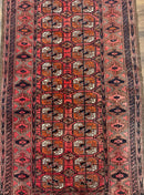 Antique Turkoman Rug 3.7 x 6.7, Red, Wool Runner Rug