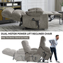 Brown Dual Motor Infinite Position Up to 350 LBS Chenille Power Lift Recliner Chair, Heavy Duty Motion Mechanism with 8-Point Vibration Massage and Lumbar Heating, Dual Cup Holders
