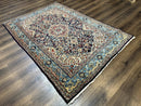 Persian Qum Rug 5x7 in Navy Light Blue and Ivory, Wool wilh Silk Highlights, 225 KPSI