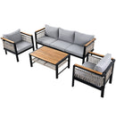 Outdoor Sectional Sofa Set 5-Person Patio Seating Group with Cushions and Coffee Table, Grey, Steel & Acacia Wood