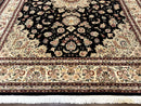 Sino Persian Rug 9x12, Black and Beige, Floral Medallion, Wool & Silk, Handmade