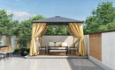 TREXM 10'x10' Hardtop Outdoor Gazebo with Polycarbonate Roof, Patio Gazebo with Aluminum Frame, Mosquito Netting and Privacy Screens for Shade and Rain, Backyard Tent for Backyard, Garden, Lawn(Beige)