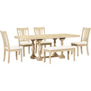 Traditional 6-Piece 78inch Trestle Extendable Dining Table Set with One 18inch Removable Leaf, Padded Dining Chairs and Bench,Natural