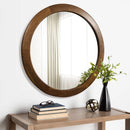 30 Inch Walnut Round Wall Mirror Rustic Style
