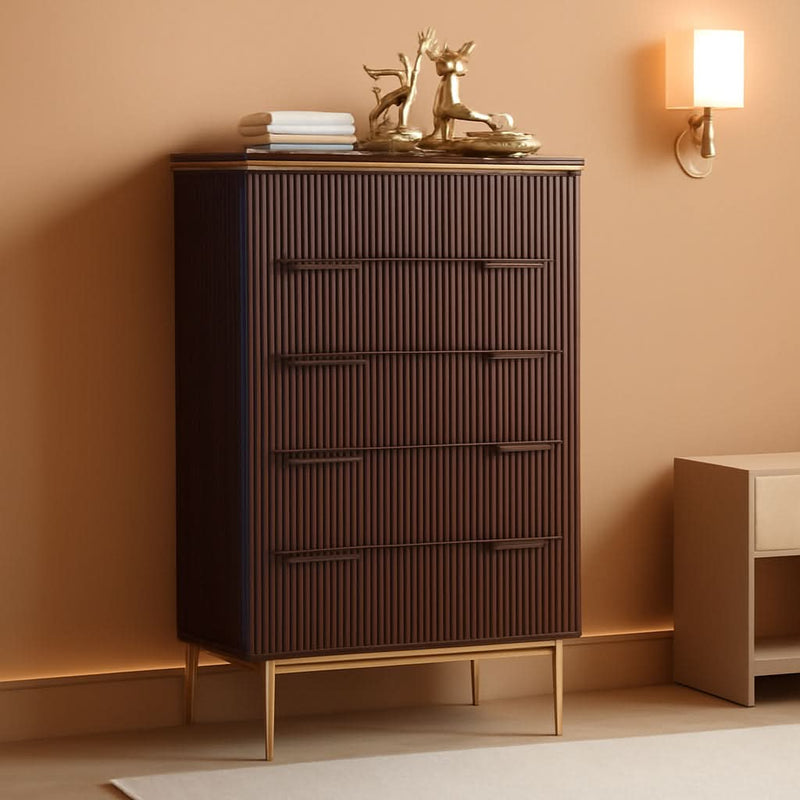 Fluted Five Drawer Dresser Contemporary Dark Walnut