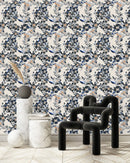 Black Flowers on White Wallpaper