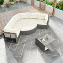 Patio Furniture Set Outdoor Daybed Rattan Sectional with Cushions and Center Table, Beige, Iron & Rattan, Multiple Sizes