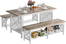 Sixty Three Inch Washed Grey Industrial Style Storage Dining Table