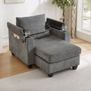 Convertible Chaise Lounge Sofa Chair Corduroy Sleeper with USB Ports, Cup Holders, Storage, Grey