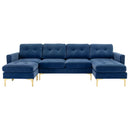 Elegant Convertible L-Shape Sectional Sofa Couch with Movable Ottoman, Velvet Upholstery, Blue