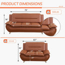 Faux Leather Two Piece Sofa Set In Orange With Wood Frame