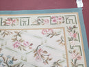 Vintage Aubusson Area Rug, Aubusson Flat weave Carpet, Floral Geometric Pattern, Beige Teal Green, 4x6 Rug, European Design