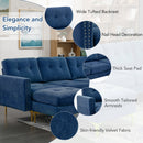 Elegant Convertible L-Shape Sectional Sofa Couch with Movable Ottoman, Velvet Upholstery, Blue