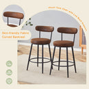 Fashionable Ergonomic Bar Chairs with Brown Technology Fabric Cushions, Black Metal Legs, 35.5 Inches.Set of 2.
