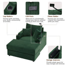 Modern Style Single Sofa Couch with Storage, USB Ports, Cup Holders, Green Corduroy