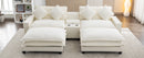 Chenille Upholstered Sectional Sofa with Removable Ottoman, USB Ports, Cup Holders, and Storage, Beige, 111'