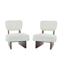 [Set of 2] Modern Beige Lounge Chair with Polyester Upholstery, Sturdy Wood Base With Walnut Finish, Minimalist and Stylish Accent Seating for Living Room, Bedroom, or Office
