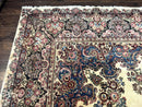 Persian Sarouk Rug 9x12, Ivory & Blue, Semi Open Field