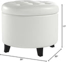 Round Storage Ottoman Ivory Faux Leather Nineteen Point Seven Five Inches