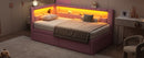 Upholstered Twin Size Platform Bed with USB Ports and LED Belt, With 2 Drawers, Pink