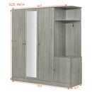 4-Door Wardrobe with Shelves, Drawers, and Full-Length Mirror, Gray